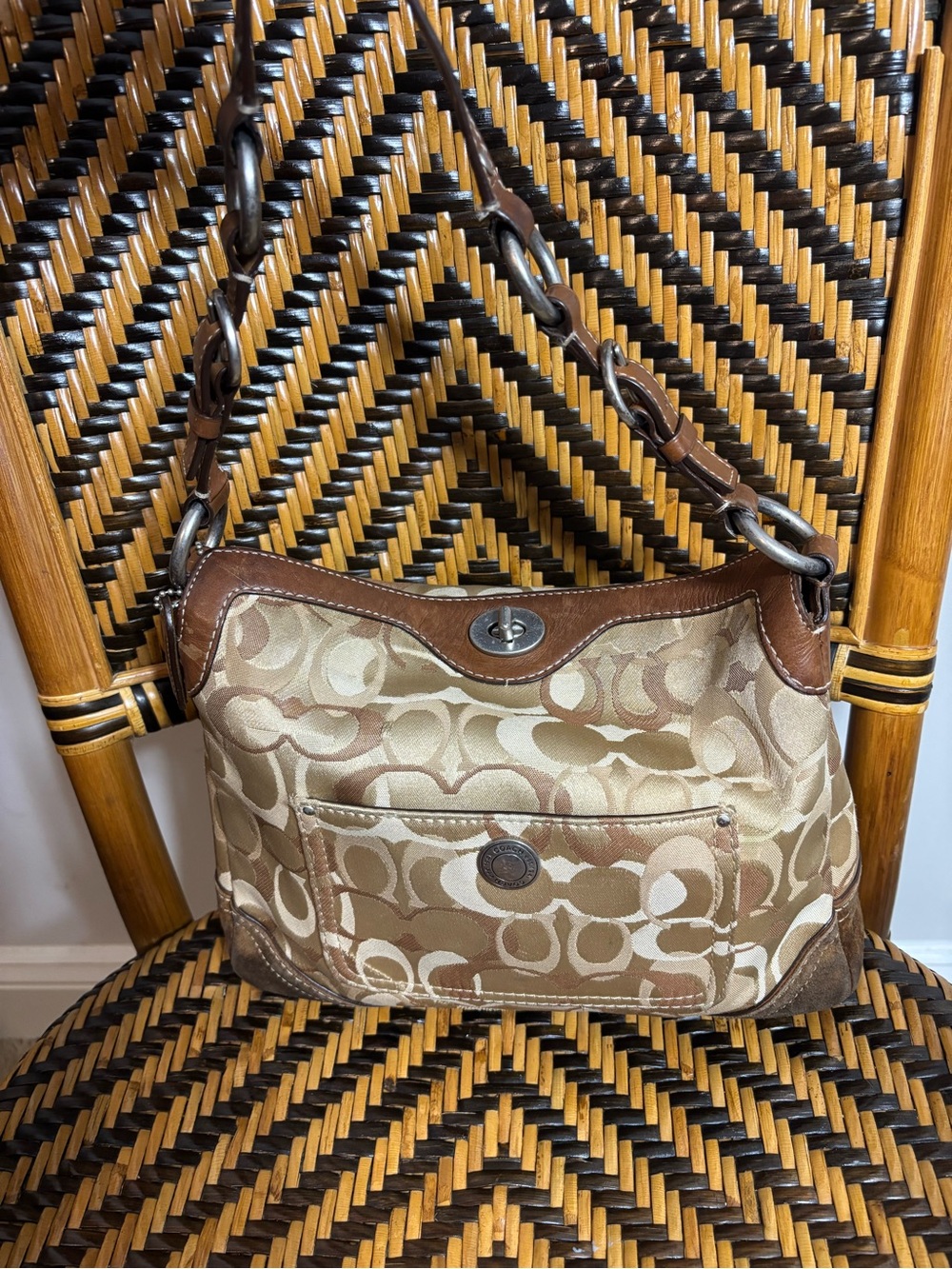 Vtg Coach Chelsea Optic Signature Hobo Bag 10142 Brown Y2K 2006